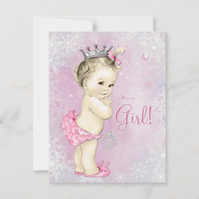 Winter Wonderland Pink Snowflake Baby Shower Invitation (Front)