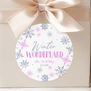 Winter Wonderland Pink Snowflake Birthday Party Classic Round Sticker