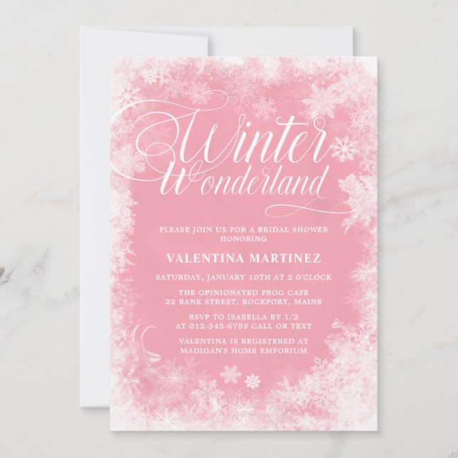 Winter Wonderland Pink Snowflakes Bridal Shower Invitation (Front)
