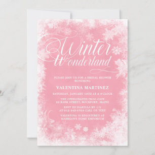 Winter Wonderland Pink Snowflakes Bridal Shower Invitation
