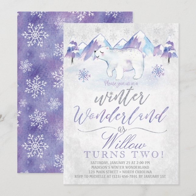 Winter Wonderland Polar Bear Birthday Invitation (Front/Back)