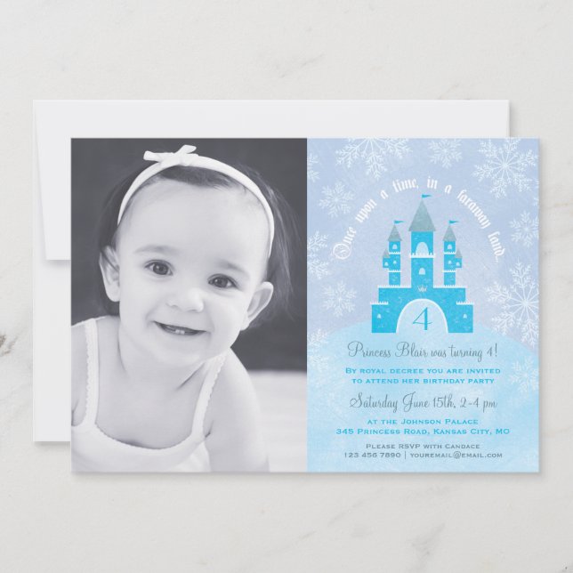 Winter Wonderland Princess Party Photo Invitations (Front)