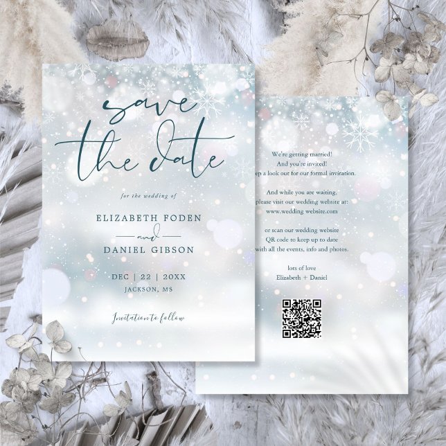 Winter Wonderland QR Code Snow Wedding Save The Date (Winter Wonderland QR Code Snow Wedding Save The Date)