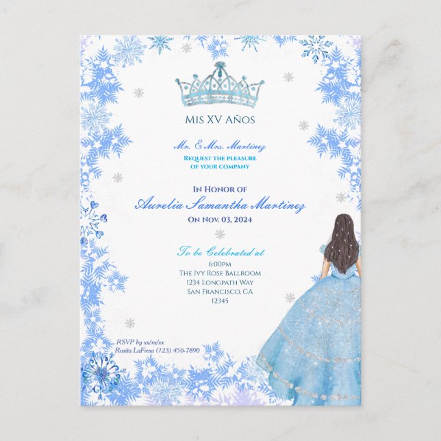 Winter Wonderland Quinceañera Invitation Postcard (Front)