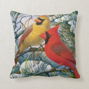 Winter Wonderland Red Cardinal Birds Christmas Cushion