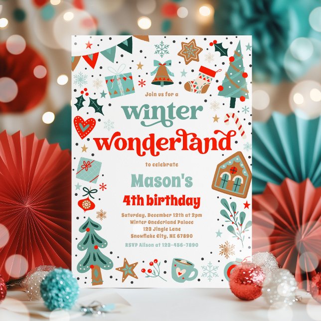 Winter Wonderland Red Christmas Birthday Party Invitation (Creator Uploaded)