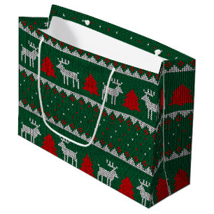 Winter Wonderland,Reindeer Pine Tree Green Large Gift Bag