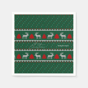 Winter Wonderland,Reindeer Pine Tree Green Napkin