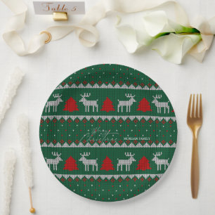 Winter Wonderland,Reindeer Pine Tree Green Paper Plate