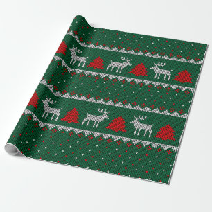 Winter Wonderland,Reindeer Pine Tree Green Wrapping Paper