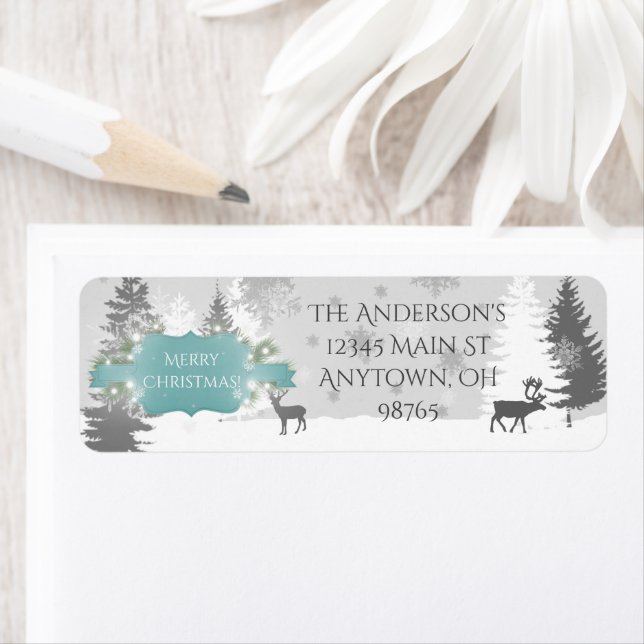 Winter Wonderland Return Address Labels - Teal (Insitu)