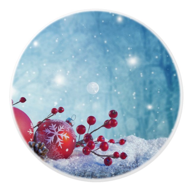 Winter Wonderland Scene Ceramic Knob (Front)