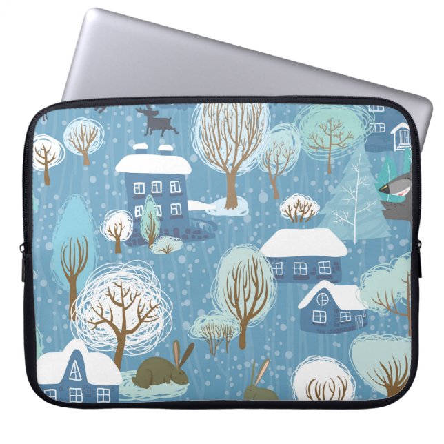 Winter Wonderland: Scenic Pattern Laptop Sleeve (Front)