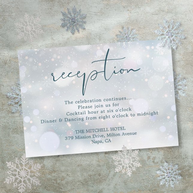 Winter Wonderland Script Snow Wedding Reception Enclosure Card (Winter Wonderland Script Snow Wedding Reception Enclosure Card)