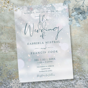 Winter Wonderland Script Snowflakes Wedding Invitation