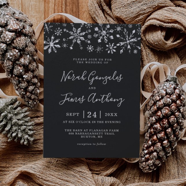 Winter Wonderland Silver Black Snowflake Wedding Invitation (Creator Uploaded)