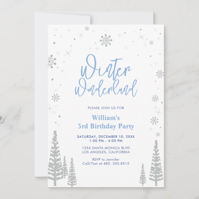 Winter Wonderland - Silver Boy Birthday Invitation (Front)