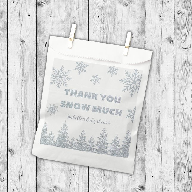 Winter Wonderland Silver Glitter Baby Shower Favour Bag (thank you snow much winter wonderland baby shower favors silver glitter woodland)