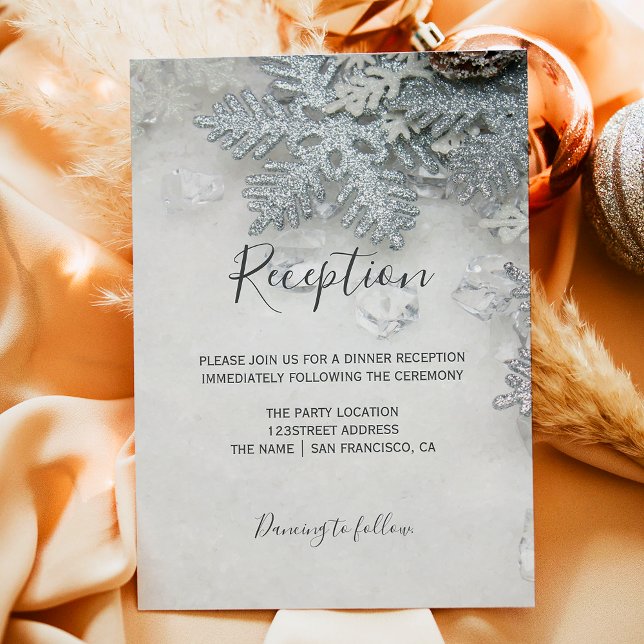 Winter wonderland silver snow typography reception enclosure card (Winter wonderland silver snow typography reception enclosure card)