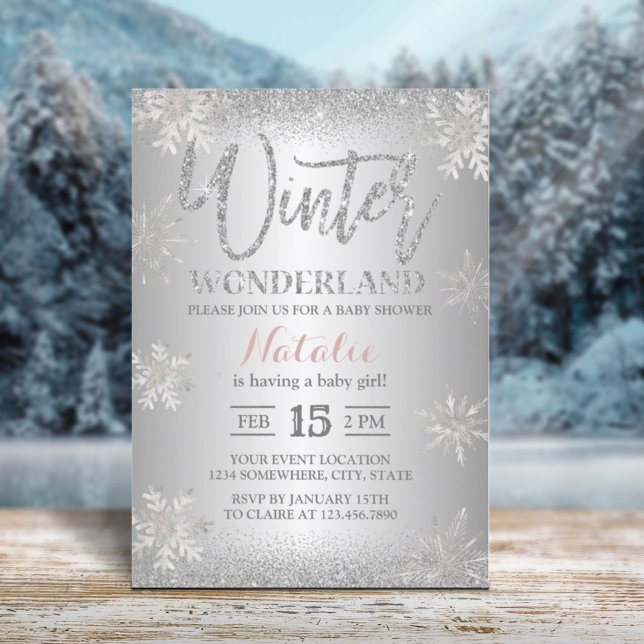 Winter Wonderland Silver Snowflakes Baby Shower Invitation (Creator Uploaded)