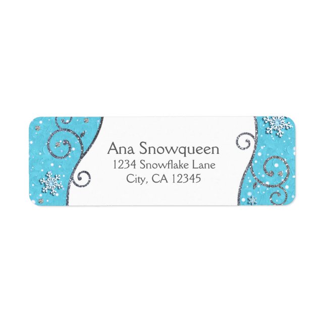 Winter Wonderland Silver Swirls Bright Blue Return Address Label (Front)
