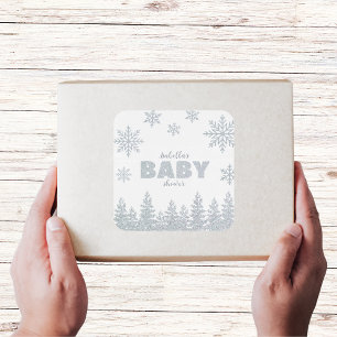 Winter Wonderland Silver Woodland Baby Shower Square Sticker