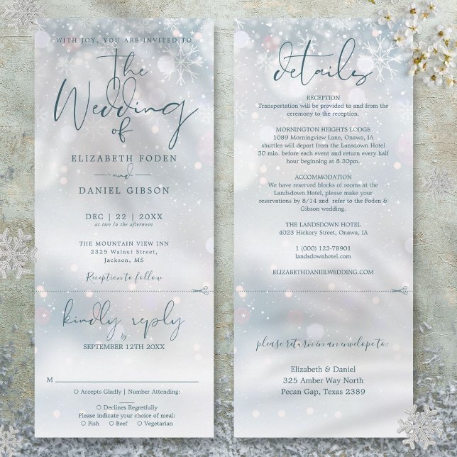 Winter Wonderland Snow All In One Wedding Invitation (Winter Wonderland Snow All In One Wedding Invitation)