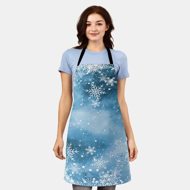 Winter Wonderland,Snow Blue Holiday  Apron (Worn)