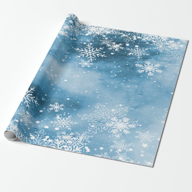 Winter Wonderland,Snow Blue Holiday Wrapping Paper (Unrolled)