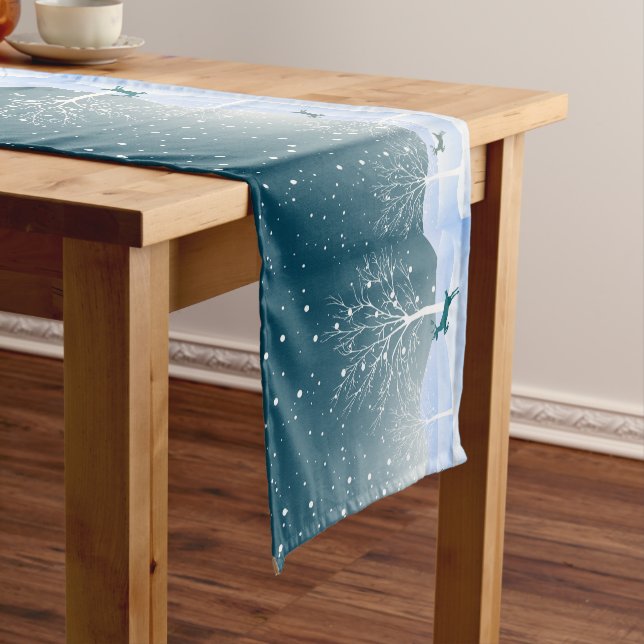 Winter Wonderland Snow Deer Trees Drawing Short Table Runner (In Situ)