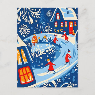 Winter Wonderland, Snow Globe, Holiday folk art Postcard