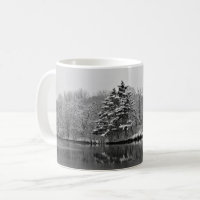 Winter Wonderland Snow Lake Scene Black and White