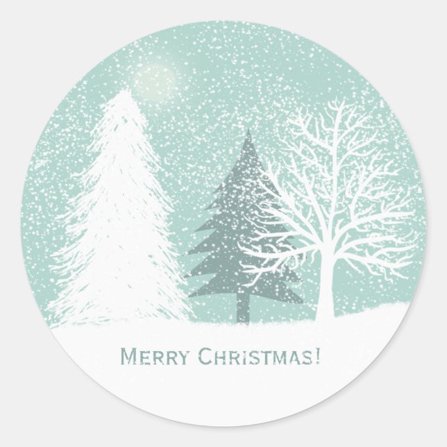 Winter Wonderland , snow pine trees Christmas Classic Round Sticker (Front)
