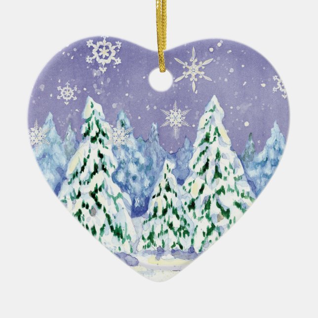 Winter Wonderland Snow Scene Pine Trees Ornament (Front)