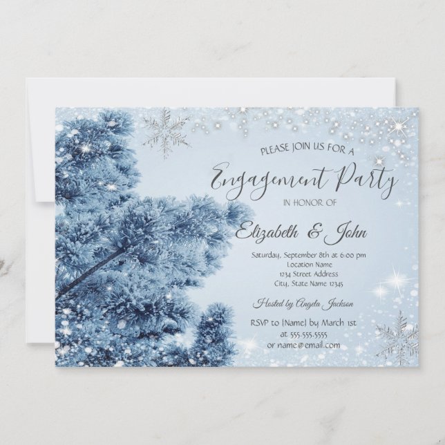 Winter Wonderland,Snow, Snowflakes Engagement  Invitation (Front)