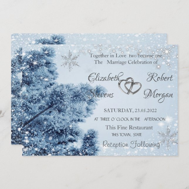 Winter Wonderland,Snow, Snowflakes Wedding Invitation (Front/Back)