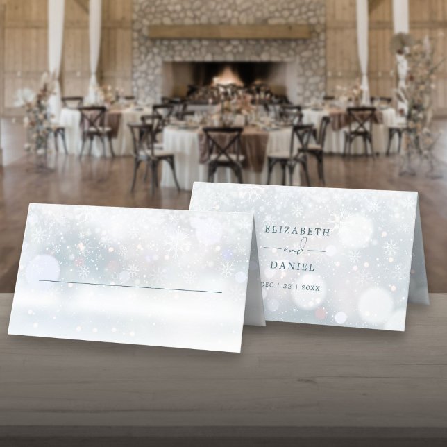 Winter Wonderland Snow Wedding Folded Place Card (Winter Wonderland Snow Wedding Folded Place Card)