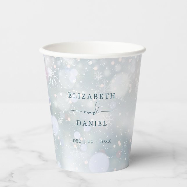 Winter Wonderland Snow Wedding Paper Cups (Front)