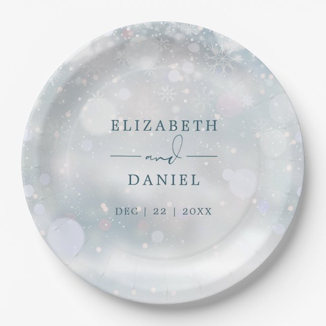Winter Wonderland Snow Wedding Paper Plate (Front)