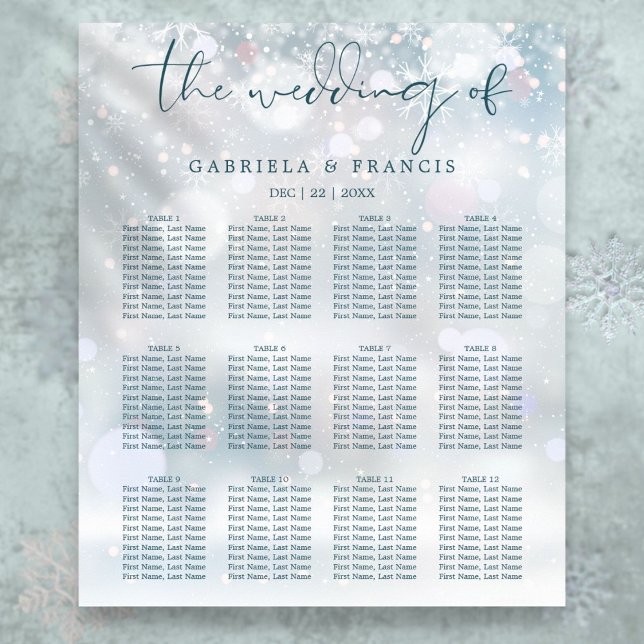 Winter Wonderland  Snow Wedding Seating Chart (Winter Wonderland Snow Wedding Seating Chart
)