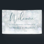 Winter Wonderland Snow Wedding Welcome Banner<br><div class="desc">This elegant winter wonderland snow wedding welcome sign banner can be personalised with your information in chic typography. Designed by Thisisnotme©</div>