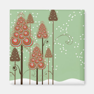 Winter Wonderland Snow Whimsical Christmas Trees Magnet