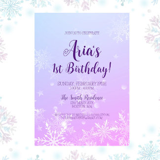 Winter Wonderland Snowflake 1st Birthday Invitation