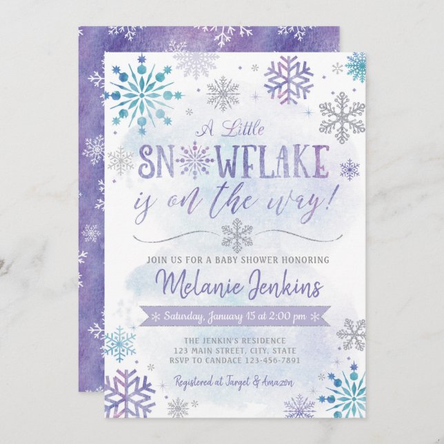 Winter Wonderland Snowflake Baby Shower Invitation (Front/Back)