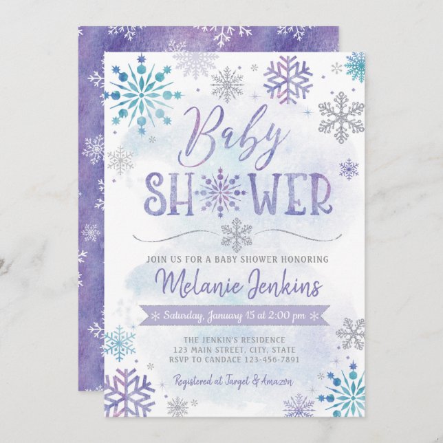 Winter Wonderland Snowflake Baby Shower Invitation (Front/Back)