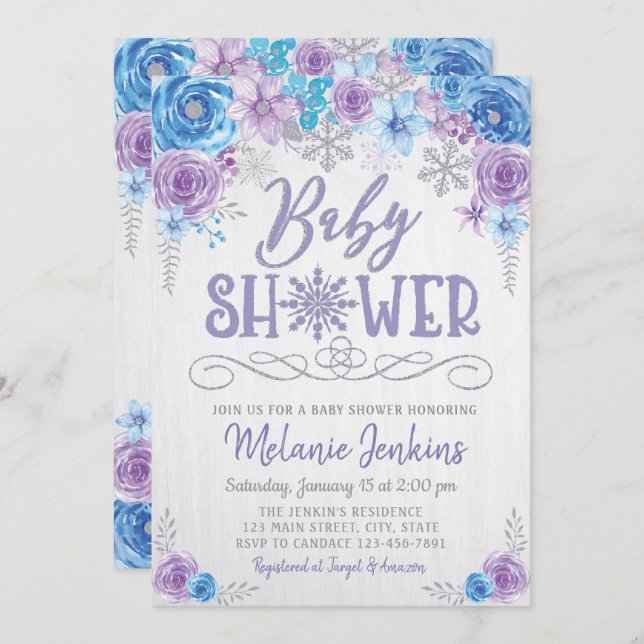 Winter Wonderland Snowflake Baby Shower Invitation (Front/Back)