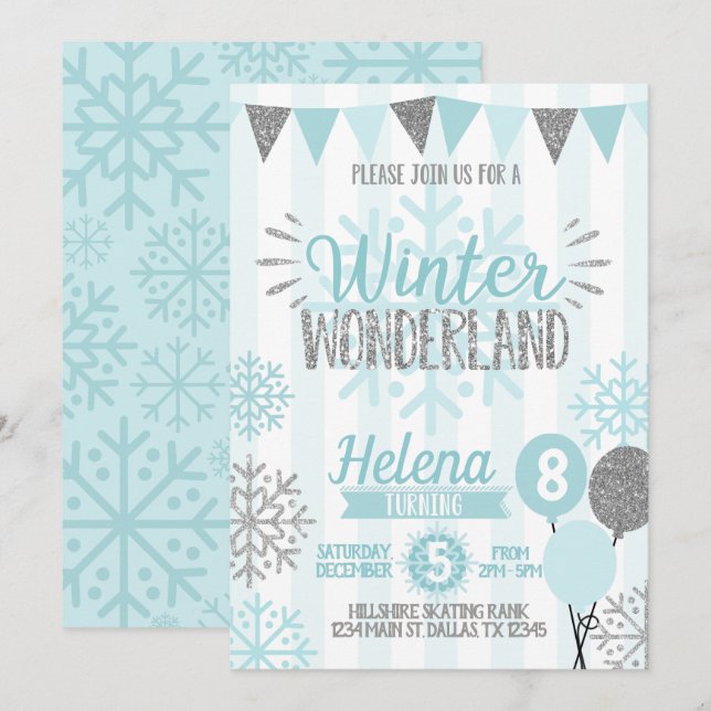 Winter Wonderland Snowflake Birthday Invitation (Front/Back)