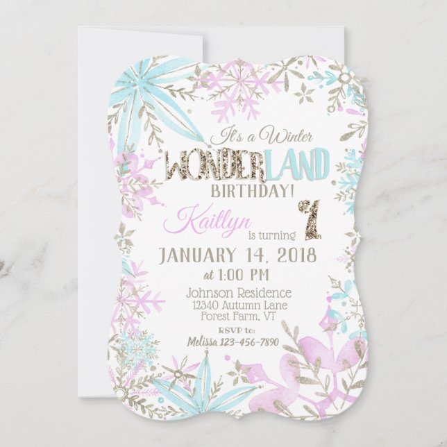 Winter Wonderland Snowflake Birthday Invitation (Front)