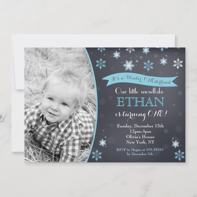 Winter Wonderland Snowflake Birthday Invitations (Front)