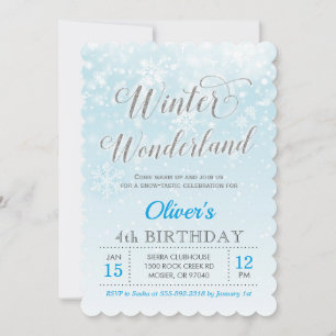 Winter Wonderland Snowflake Blue Boy Kids Birthday Invitation